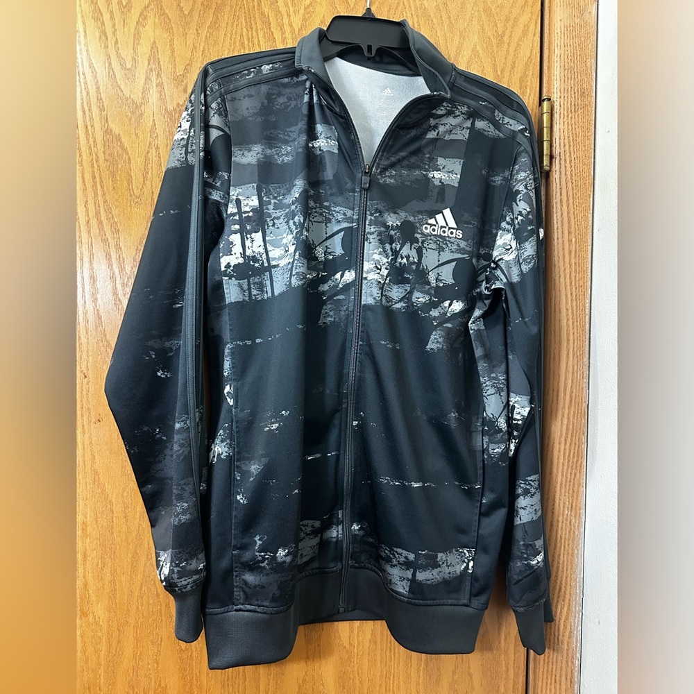 Adidas Men’s Track Jacket - Black/Gray Graphic Print